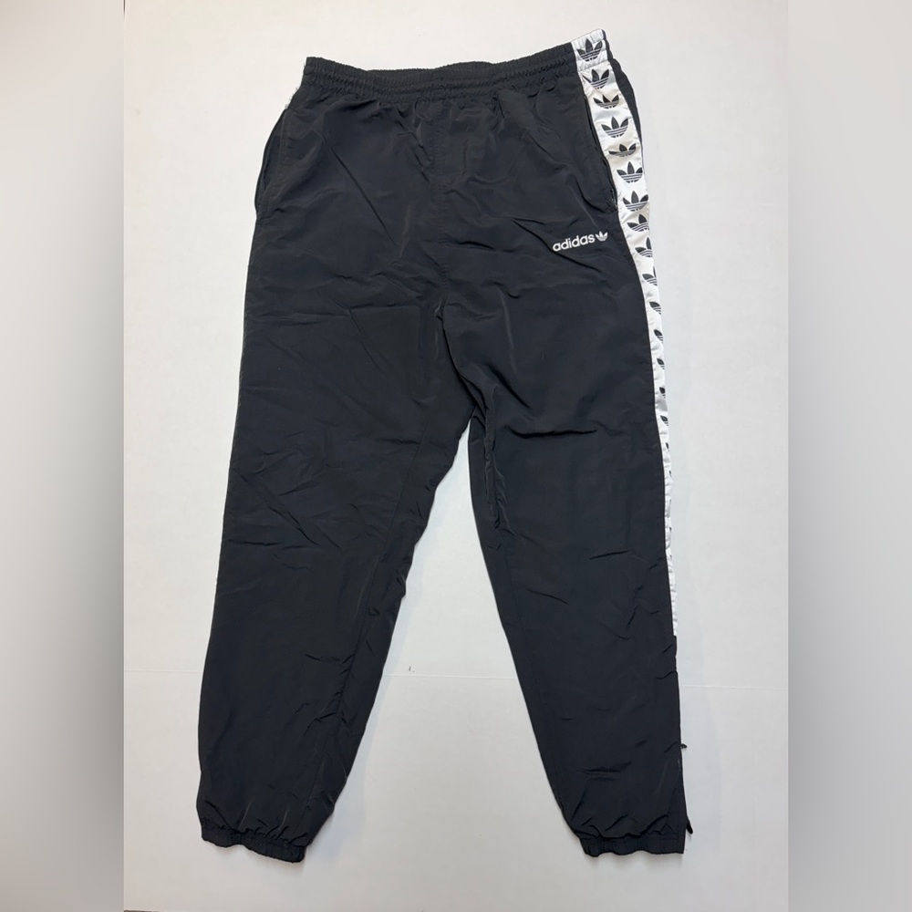 Adidas Classic Black White Men’s Large Track Pants with White Logo Stripe